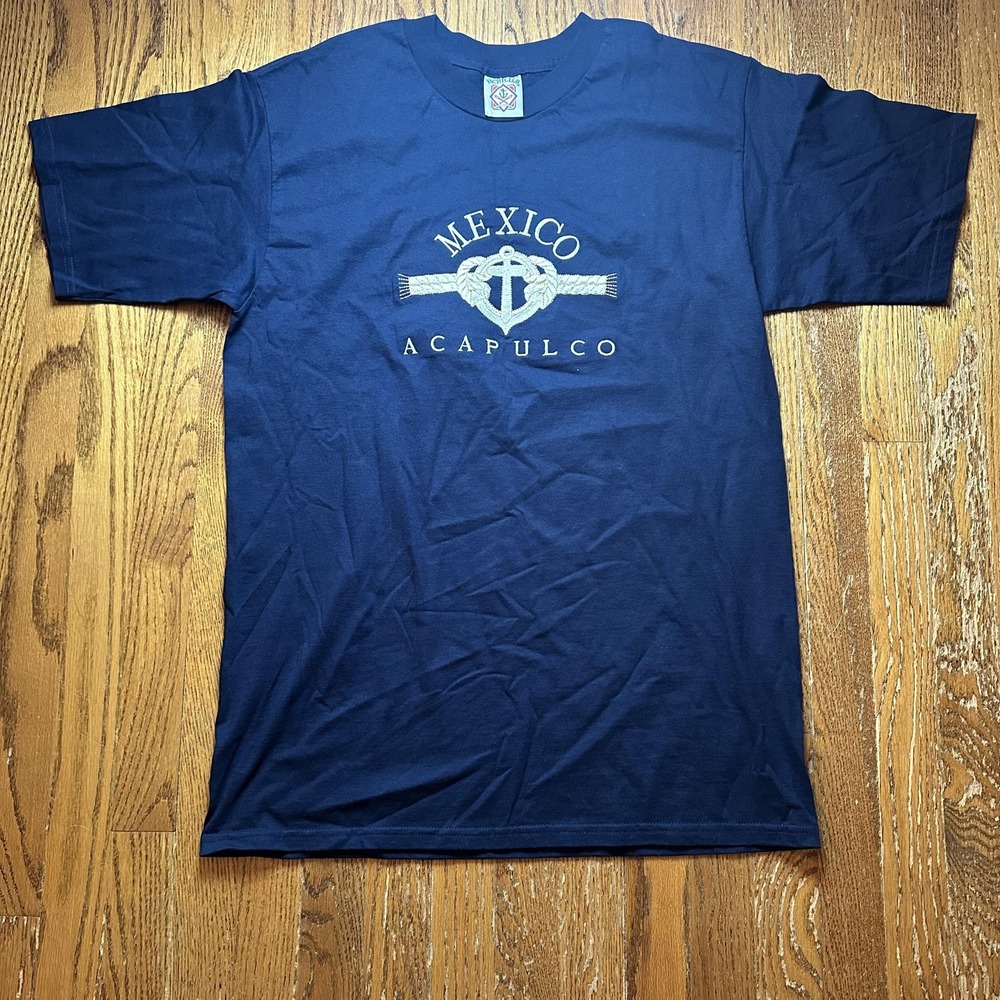 Yacht Club Mexico Acapulco Shirt Mens Large Navy Blue Embroidered Nautical Tee‎